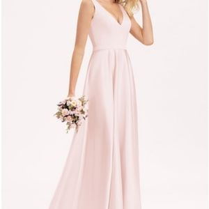 Blushing Pink Satin Formal Dance Bridesmaid Dress